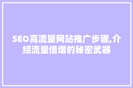 SEO高流量网站推广步骤,介绍流量倍增的秘密武器