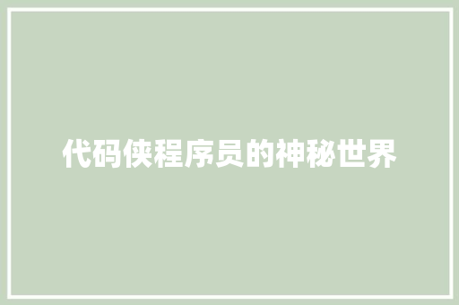 代码侠程序员的神秘世界