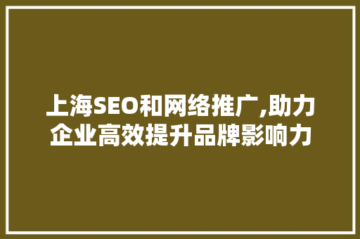 上海SEO和网络推广,助力企业高效提升品牌影响力