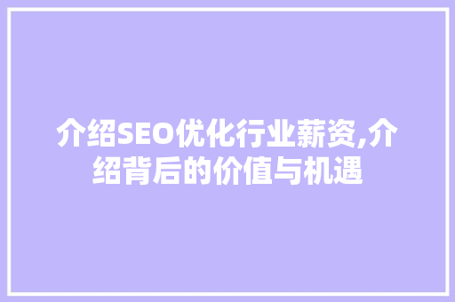 介绍SEO优化行业薪资,介绍背后的价值与机遇