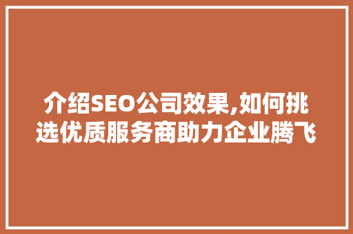 介绍SEO公司效果,如何挑选优质服务商助力企业腾飞