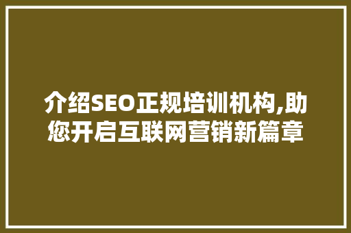 介绍SEO正规培训机构,助您开启互联网营销新篇章