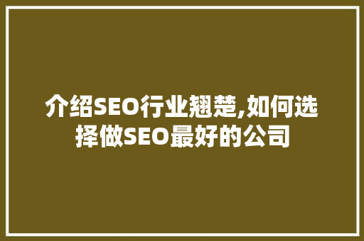 介绍SEO行业翘楚,如何选择做SEO最好的公司