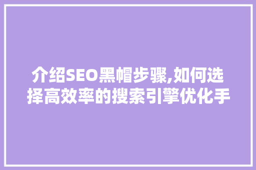 介绍SEO黑帽步骤,如何选择高效率的搜索引擎优化手段