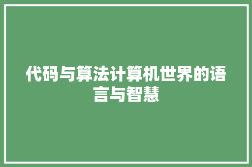代码与算法计算机世界的语言与智慧