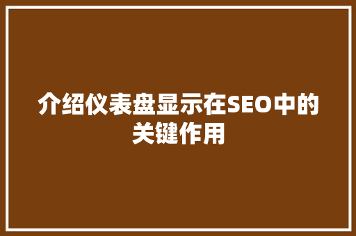 介绍仪表盘显示在SEO中的关键作用