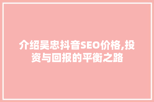 介绍吴忠抖音SEO价格,投资与回报的平衡之路
