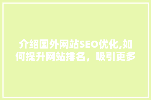 介绍国外网站SEO优化,如何提升网站排名，吸引更多流量