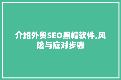 介绍外贸SEO黑帽软件,风险与应对步骤