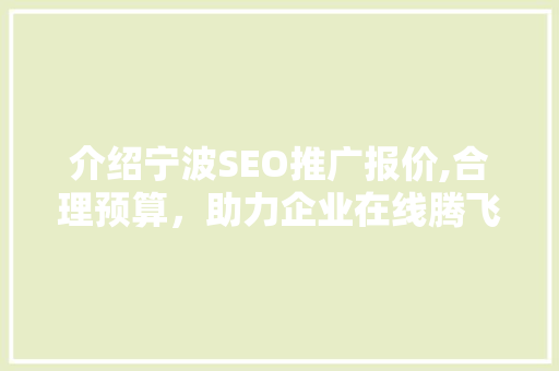 介绍宁波SEO推广报价,合理预算，助力企业在线腾飞