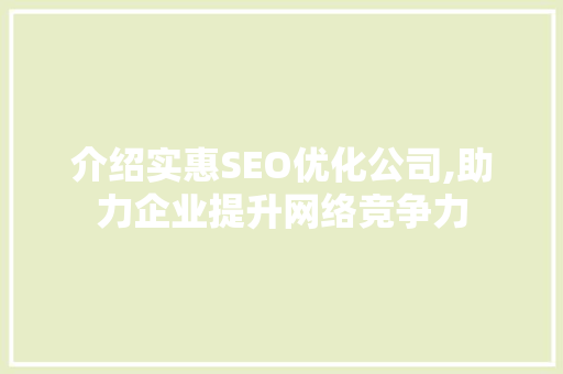 介绍实惠SEO优化公司,助力企业提升网络竞争力
