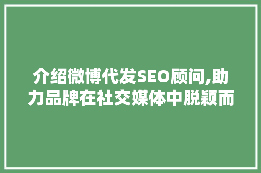 介绍微博代发SEO顾问,助力品牌在社交媒体中脱颖而出