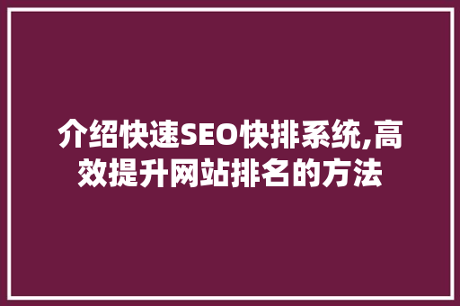 介绍快速SEO快排系统,高效提升网站排名的方法