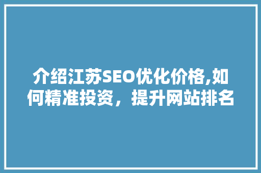 介绍江苏SEO优化价格,如何精准投资，提升网站排名
