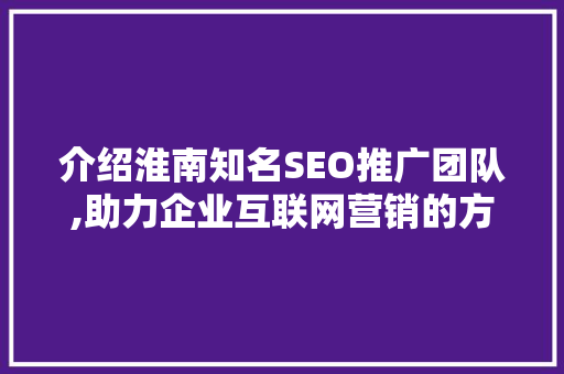 介绍淮南知名SEO推广团队,助力企业互联网营销的方法