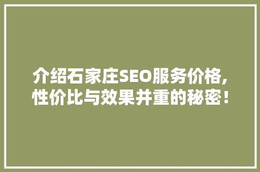 介绍石家庄SEO服务价格,性价比与效果并重的秘密！