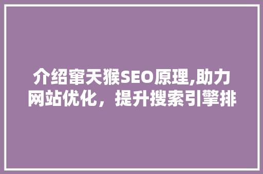 介绍窜天猴SEO原理,助力网站优化，提升搜索引擎排名