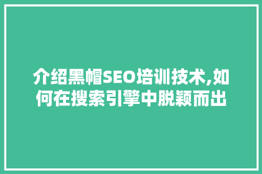 介绍黑帽SEO培训技术,如何在搜索引擎中脱颖而出