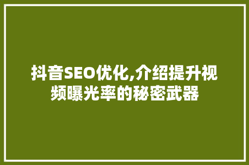 抖音SEO优化,介绍提升视频曝光率的秘密武器