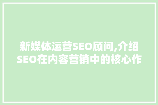 新媒体运营SEO顾问,介绍SEO在内容营销中的核心作用