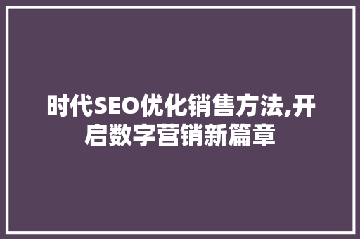 时代SEO优化销售方法,开启数字营销新篇章