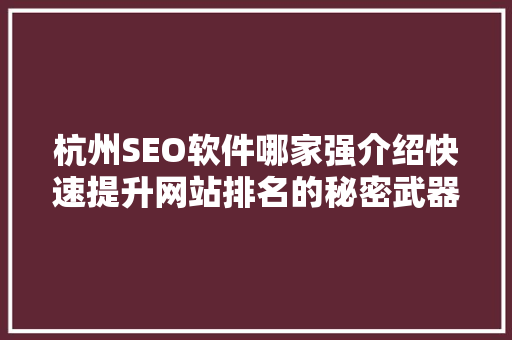 杭州SEO软件哪家强介绍快速提升网站排名的秘密武器