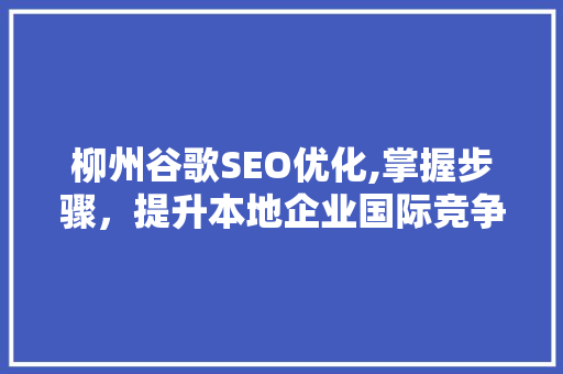 柳州谷歌SEO优化,掌握步骤，提升本地企业国际竞争力