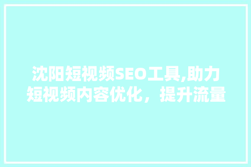 沈阳短视频SEO工具,助力短视频内容优化，提升流量与曝光