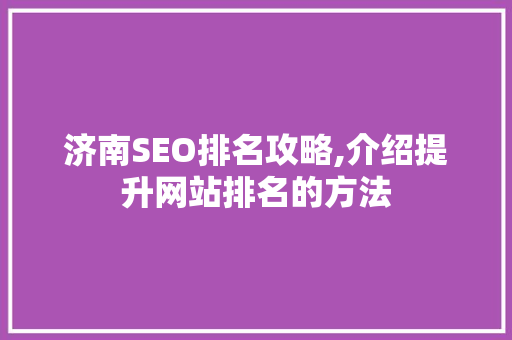 济南SEO排名攻略,介绍提升网站排名的方法  第1张