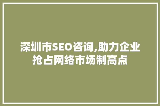 深圳市SEO咨询,助力企业抢占网络市场制高点