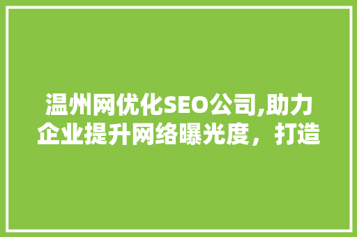 温州网优化SEO公司,助力企业提升网络曝光度，打造线上品牌新形象