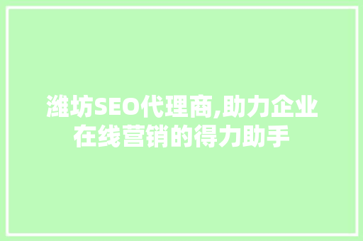 潍坊SEO代理商,助力企业在线营销的得力助手  第1张