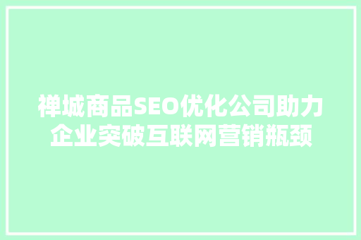 禅城商品SEO优化公司助力企业突破互联网营销瓶颈
