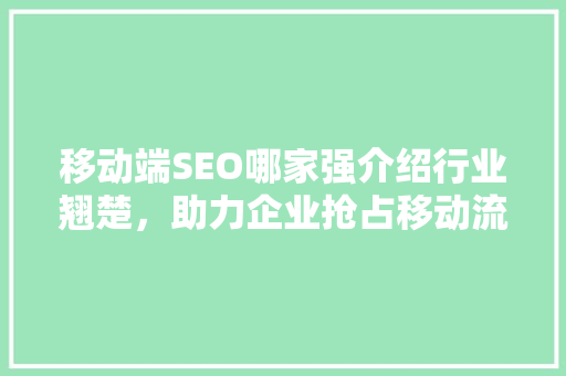 移动端SEO哪家强介绍行业翘楚，助力企业抢占移动流量红利