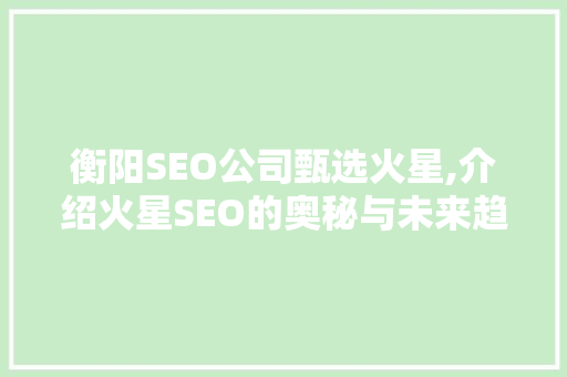 衡阳SEO公司甄选火星,介绍火星SEO的奥秘与未来趋势