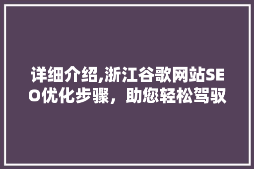 详细介绍,浙江谷歌网站SEO优化步骤，助您轻松驾驭搜索引擎