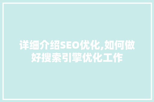 详细介绍SEO优化,如何做好搜索引擎优化工作