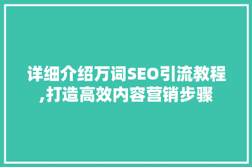 详细介绍万词SEO引流教程,打造高效内容营销步骤  第1张