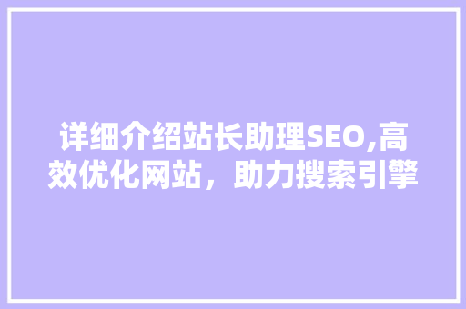 详细介绍站长助理SEO,高效优化网站，助力搜索引擎排名提升