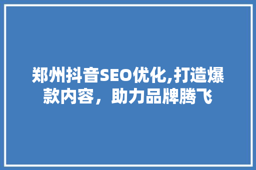 郑州抖音SEO优化,打造爆款内容，助力品牌腾飞