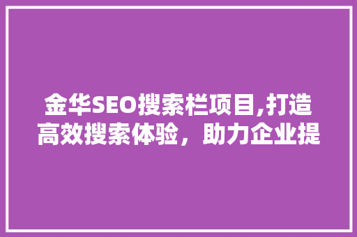 金华SEO搜索栏项目,打造高效搜索体验，助力企业提升品牌影响力
