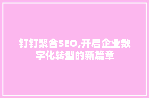 钉钉聚合SEO,开启企业数字化转型的新篇章