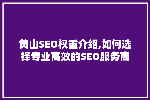黄山SEO权重介绍,如何选择专业高效的SEO服务商