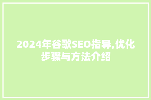 2024年谷歌SEO指导,优化步骤与方法介绍