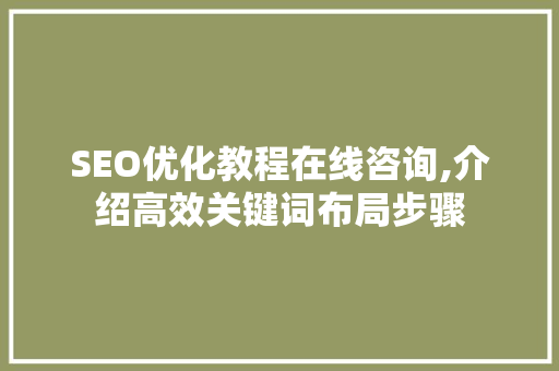 SEO优化教程在线咨询,介绍高效关键词布局步骤