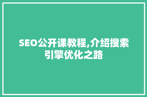 SEO公开课教程,介绍搜索引擎优化之路