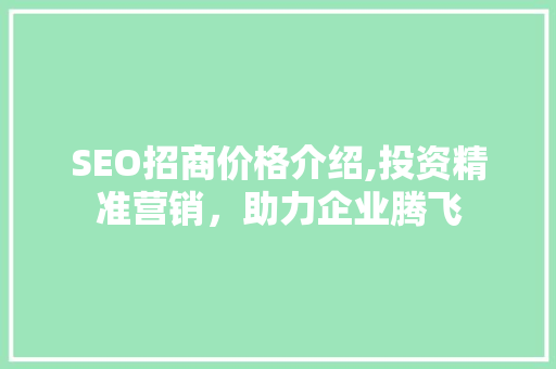 SEO招商价格介绍,投资精准营销，助力企业腾飞