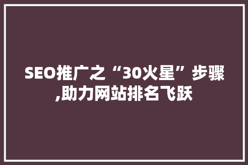 SEO推广之“30火星”步骤,助力网站排名飞跃
