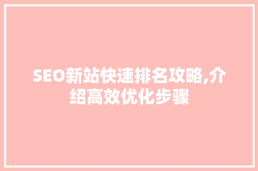 SEO新站快速排名攻略,介绍高效优化步骤