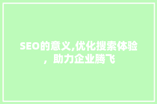 SEO的意义,优化搜索体验，助力企业腾飞